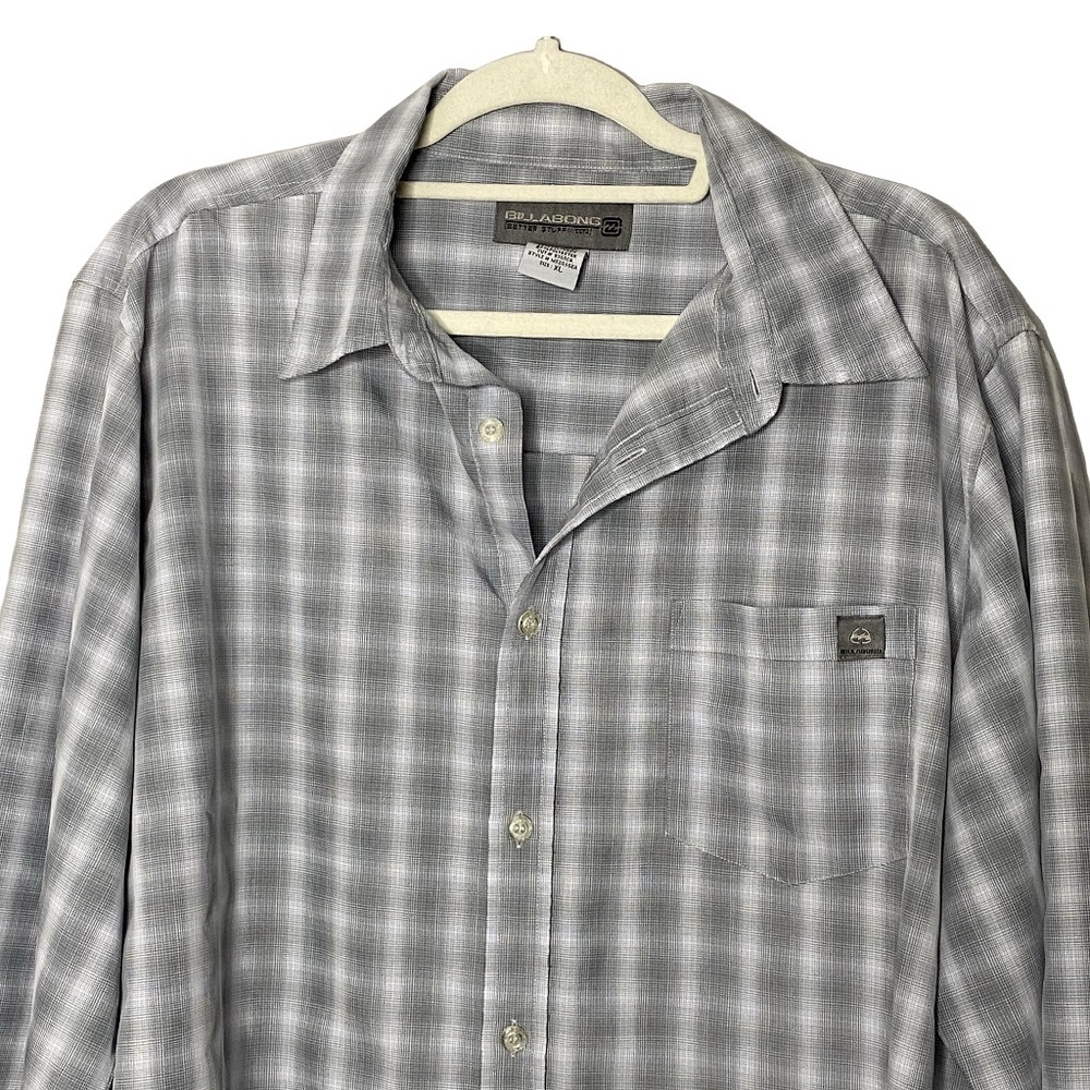 Billabong Gray Gingham Plaid Long Sleeve Button Down Casual Shirt XL - Picture 5 of 11